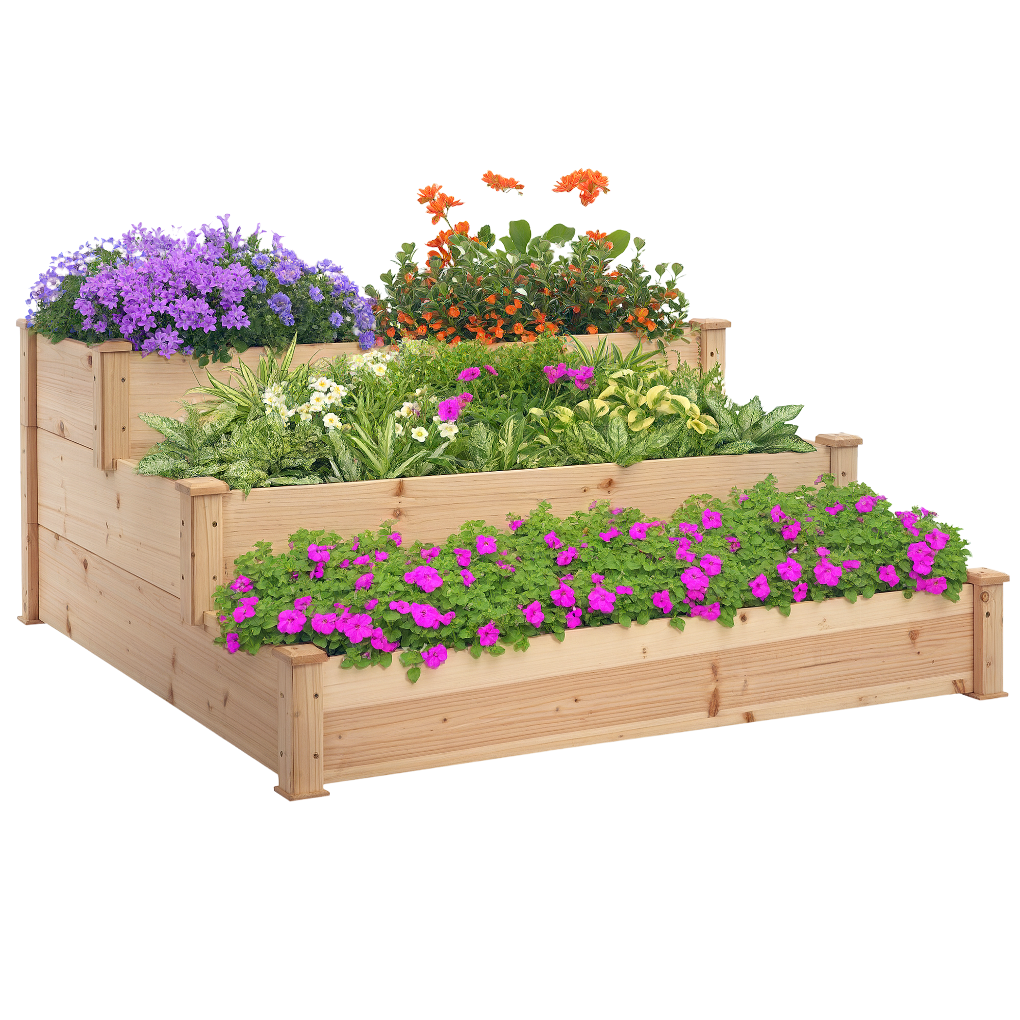 3-Tier Wooden Raised Bed Planter