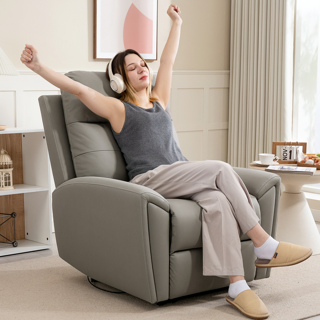 HOMCOM Grey Manual Recliner Armchair - 145° Backrest, Thick Padding