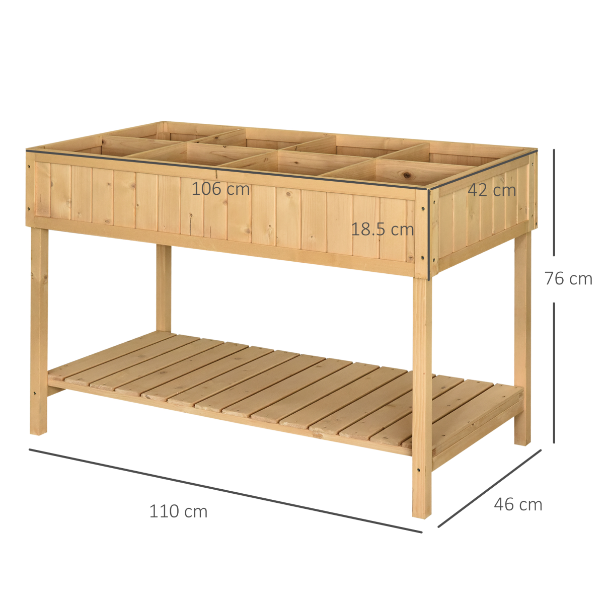 8-Cube Fir Wood Raised Stand Planter with Oak Finish