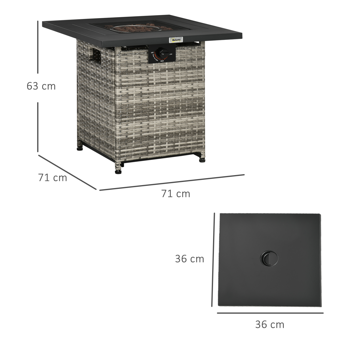Outsunny Gas Fire Pit Table with Rain Cover, Mesh Lid & Lava Stone, 40,000 BTU