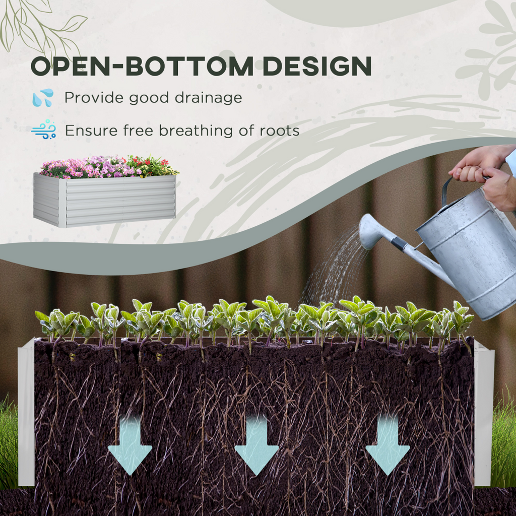Galvanised Steel Raised Garden Bed – 180x90cm Outdoor Planter with Open Base