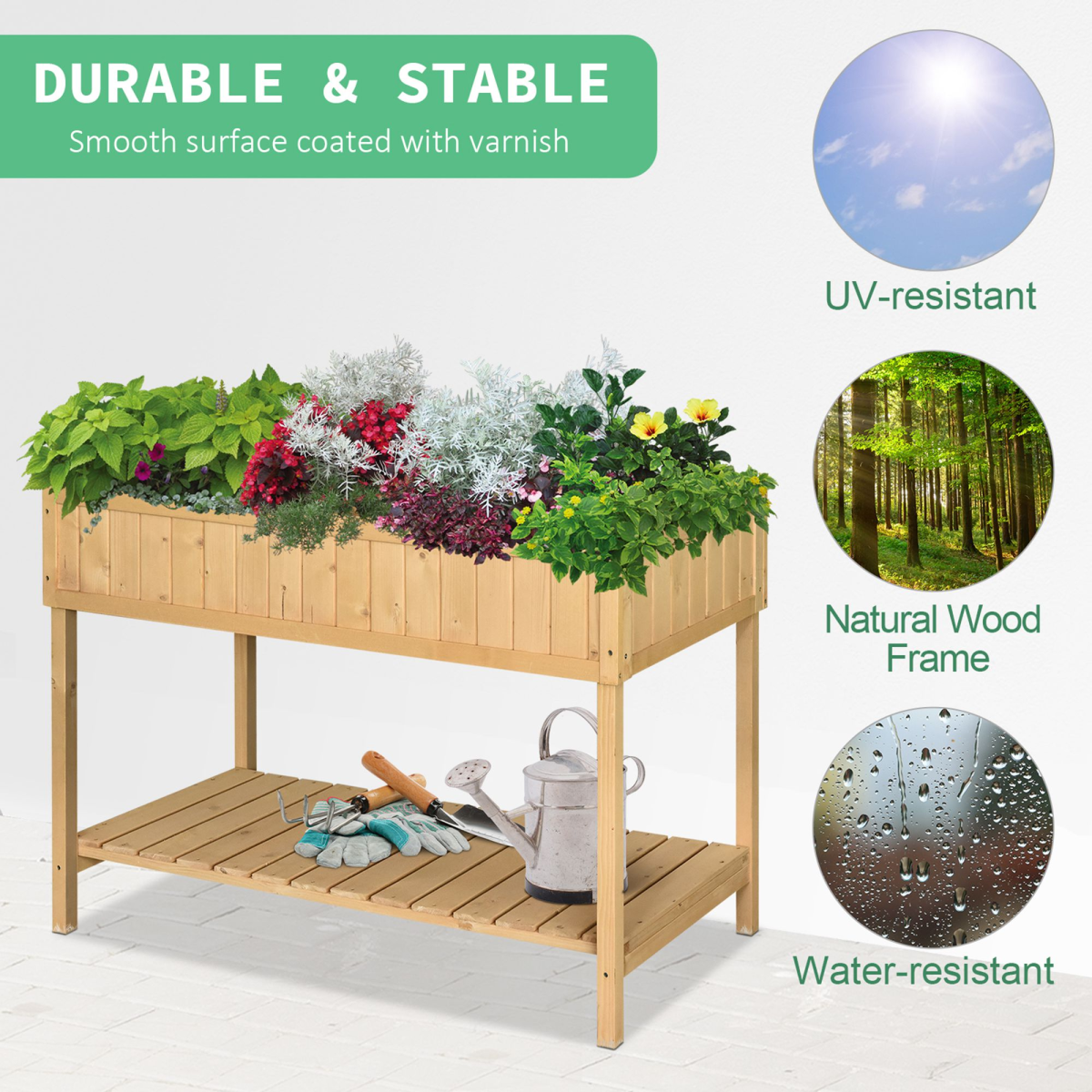8-Cube Fir Wood Raised Stand Planter with Oak Finish