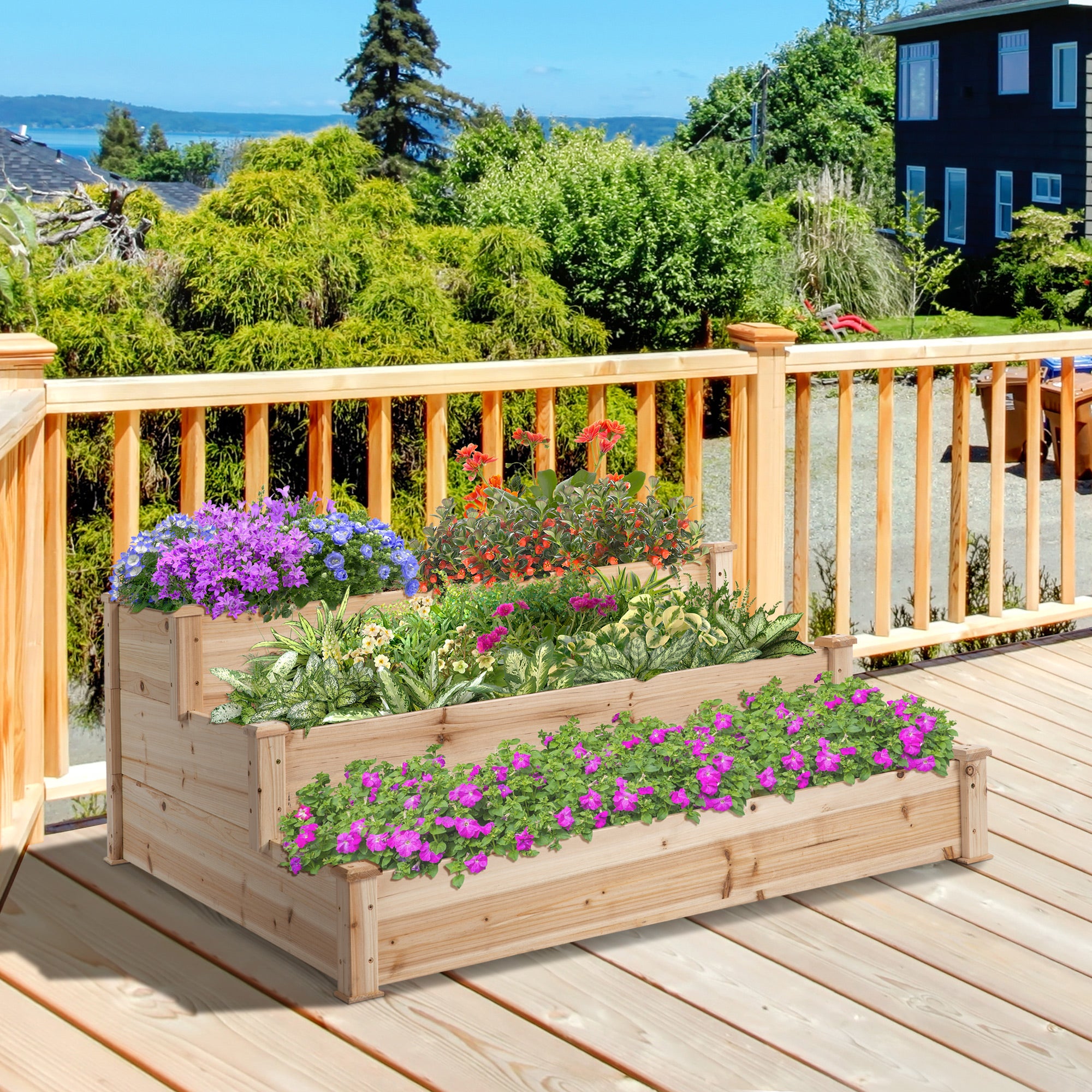 3-Tier Wooden Raised Bed Planter