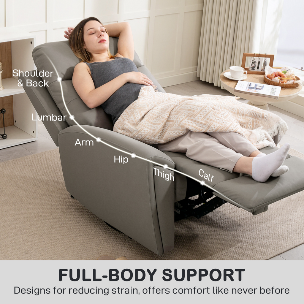 HOMCOM Grey Manual Recliner Armchair - 145° Backrest, Thick Padding
