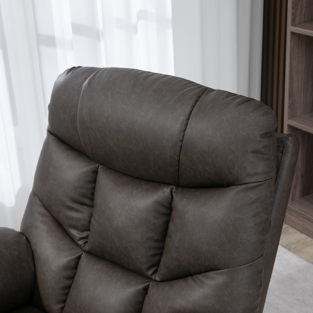 Brown PU Leather Manual Recliner Chair with 360-Degree Swivel and Cup Holders