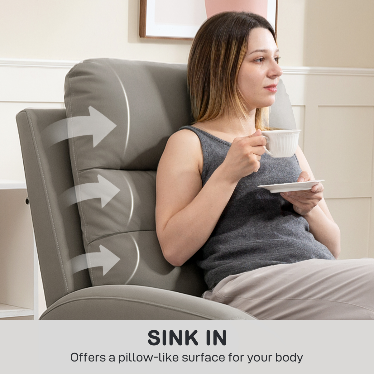 HOMCOM Grey Manual Recliner Armchair - 145° Backrest, Thick Padding