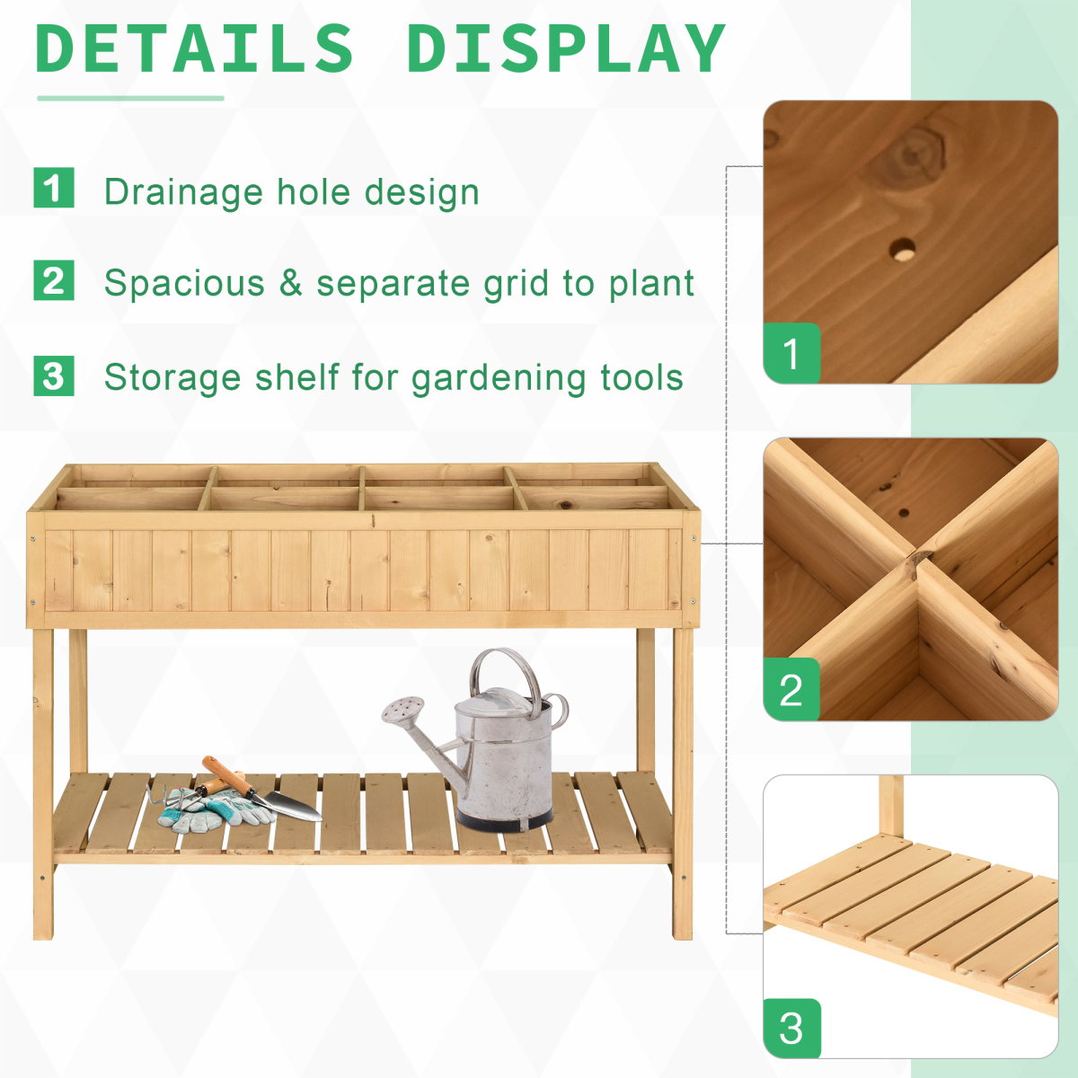 8-Cube Fir Wood Raised Stand Planter with Oak Finish