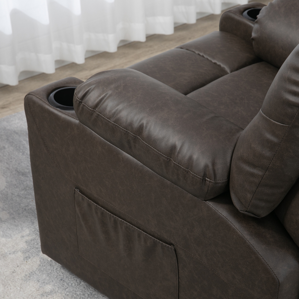 Brown PU Leather Manual Recliner Chair with 360-Degree Swivel and Cup Holders