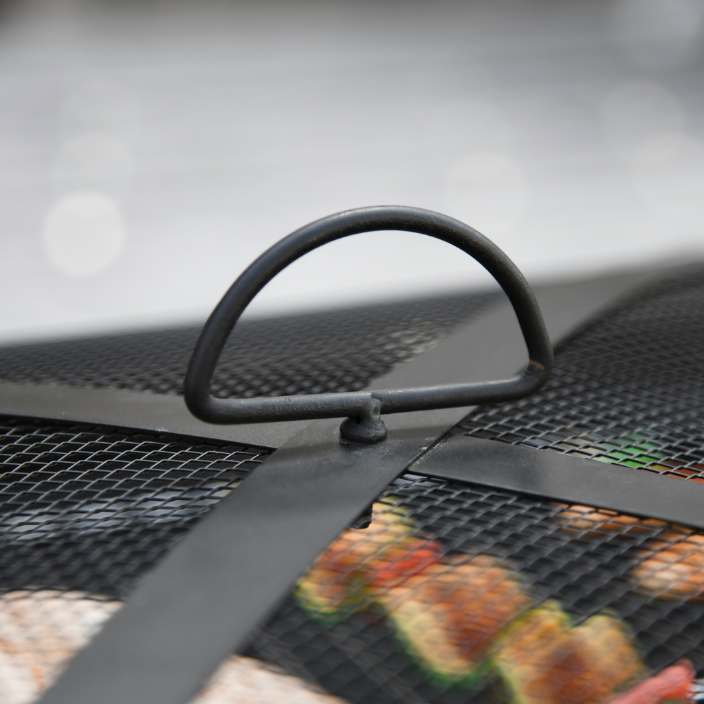 76cm Square Steel Garden Fire Pit Table with Poker & Mesh Cover