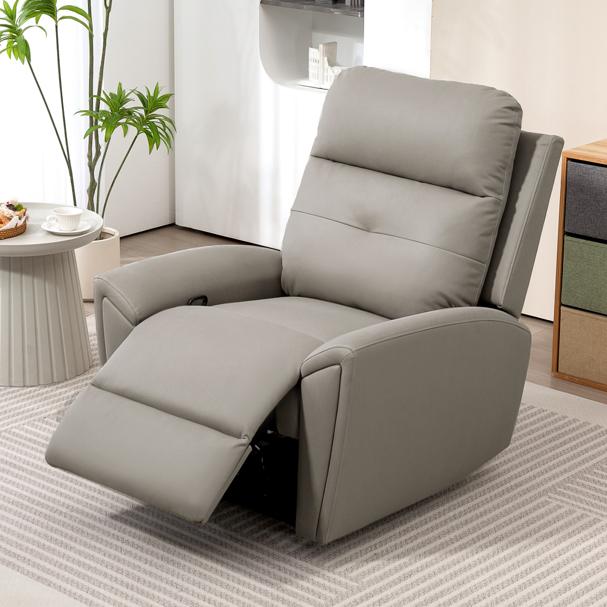HOMCOM Grey Manual Recliner Armchair - 145° Backrest, Thick Padding