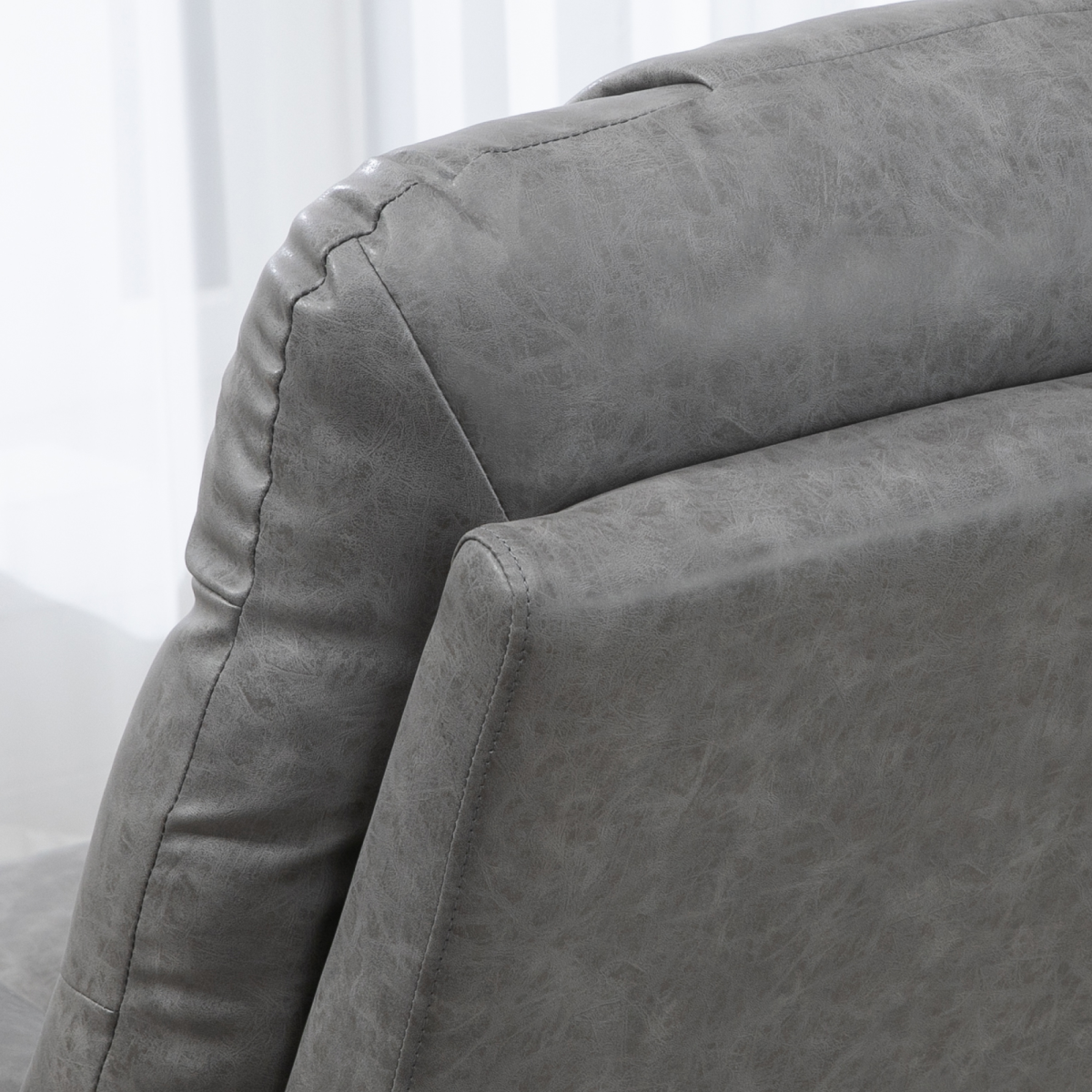 Grey PU Leather Manual Recliner Chair with 360-Degree Swivel and Cup Holders