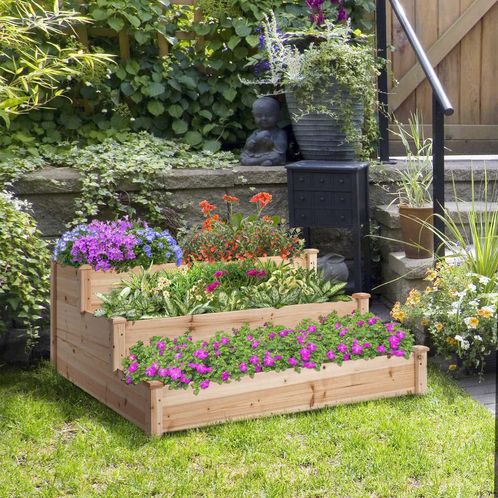 3-Tier Wooden Raised Bed Planter