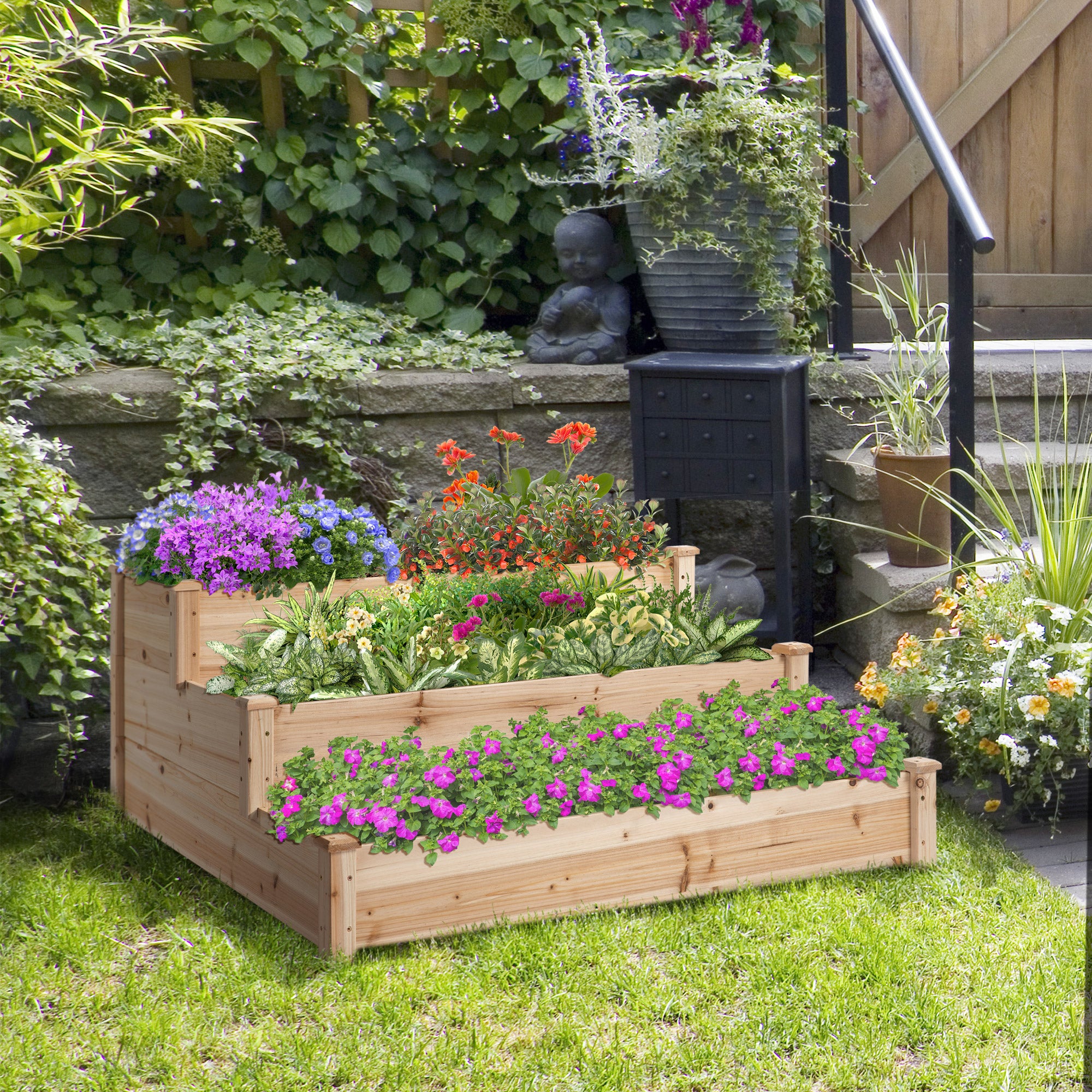 3-Tier Wooden Raised Bed Planter