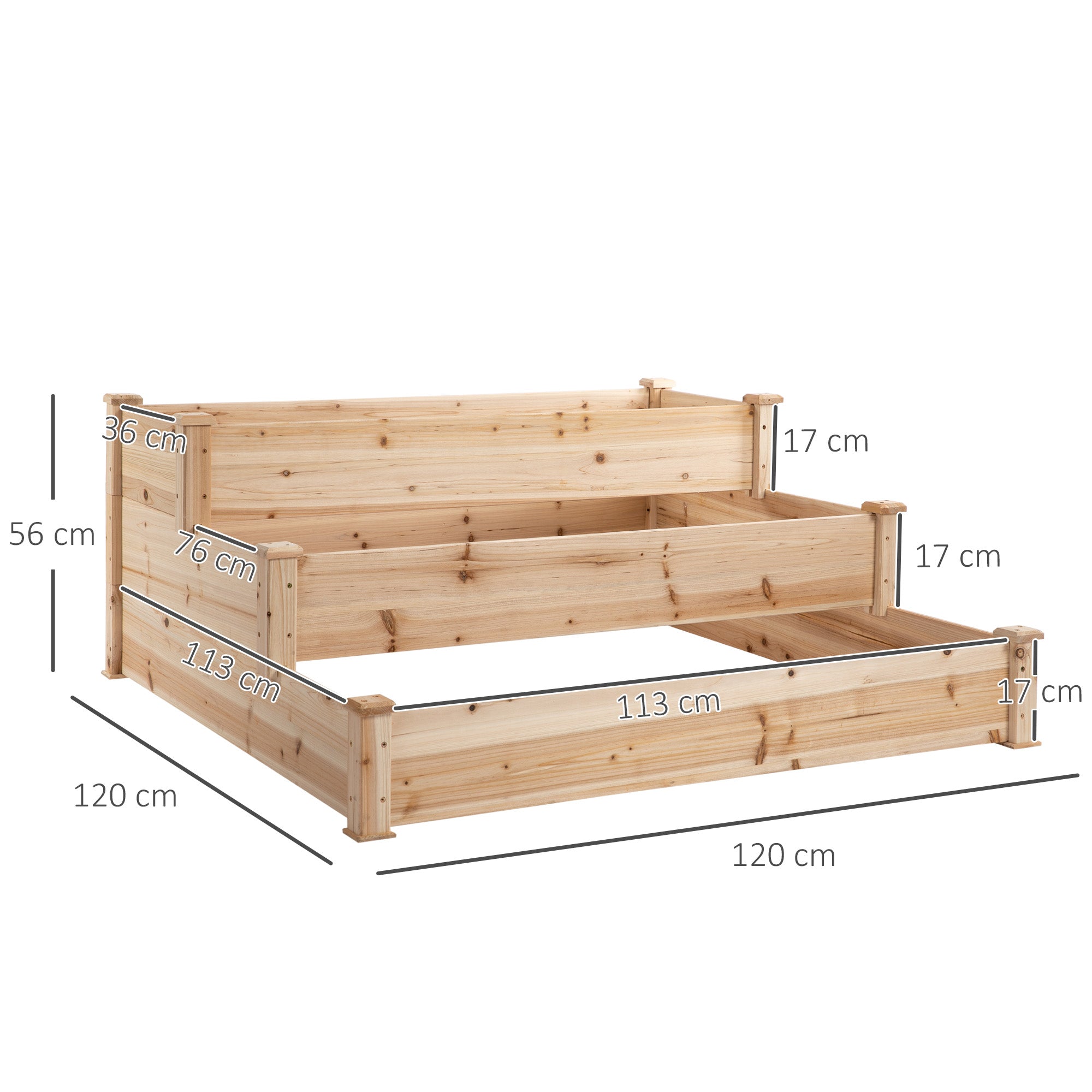 3-Tier Wooden Raised Bed Planter