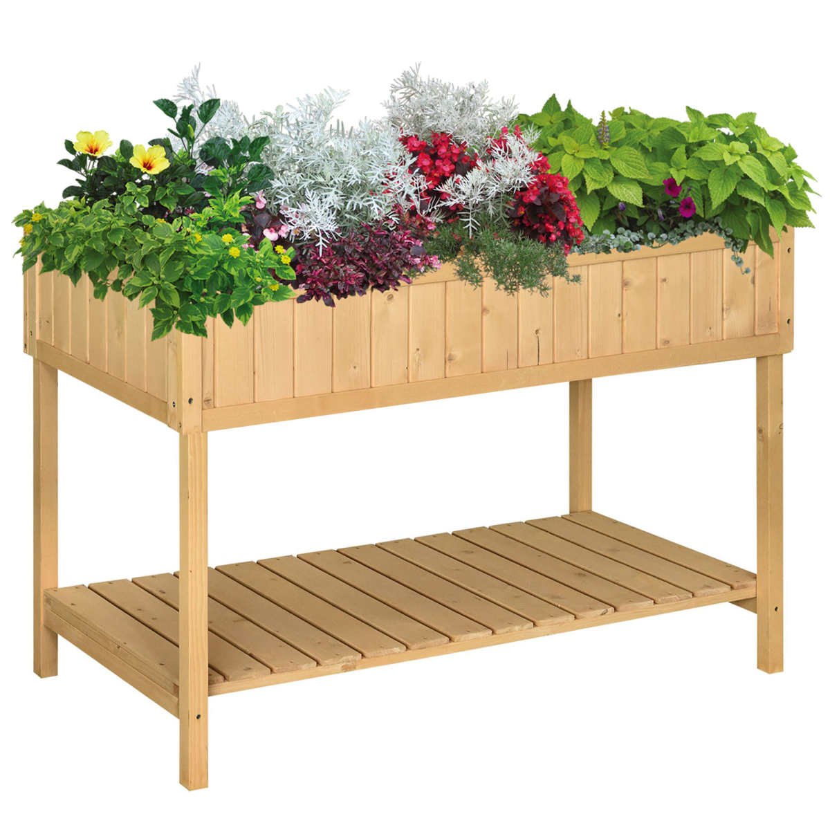8-Cube Fir Wood Raised Stand Planter with Oak Finish